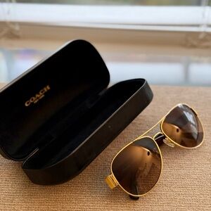 Coach Gold and Brown Aviator Sunglasses